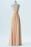 Blush Sweetheart Floor Length Bridesmaid Dresses,Keyhole Back Chiffon Bridesmaid Gown OMB27 - Ombreprom