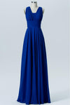 Classic Blue Sleeveless Floor Length Bridesmaid Dresses,X Back Chiffon Bridesmaid Gown OMB28 - bohogown