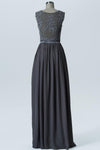 Charcoal Grey Sweetheart Floor Length Sequins Beading Appliques Chiffon Bridesmaid Dress OMB35 - Ombreprom