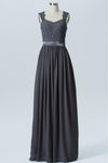 Charcoal Grey Sweetheart Floor Length Sequins Beading Appliques Chiffon Bridesmaid Dress OMB35 - bohogown