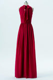 Deep Claret Halter Floor Length Bridesmaid Dresses,Bowknot Chiffon Bridesmaid Gown OMB38 - Ombreprom
