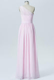 Barely Pink One Shoulder Floor Length Bridesmaid Dresses,Simple Chiffon Bridesmaid Gown OMB40 - Ombreprom