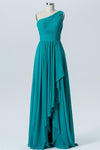 Emerald One Shoulder Floor Length Bridesmaid Dresses,Sleeveless Ruffles Chiffon Bridesmaid Gown