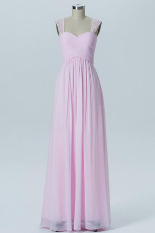 Barely Pink Sweetheart Floor Length Bridesmaid Dresses,Lace Straps Sheer Back Chiffon Bridesmaid Gown OMB44 - bohogown