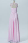 Barely Pink Sweetheart Floor Length Bridesmaid Dresses,Lace Straps Sheer Back Chiffon Bridesmaid Gown OMB44 - Ombreprom