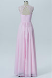 Barely Pink Sweetheart Floor Length Bridesmaid Dresses,Lace Straps Sheer Back Chiffon Bridesmaid Gown OMB44 - Ombreprom
