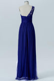 Twilight Blue One Shoulder Bridesmaid Dresses,Lace Appliques Chiffon Bridesmaid Gown OMB48 - Ombreprom