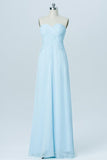Light Blue Floor Length Bridesmaid Dresses,Sweetheart Strapless Mid Back Bridesmaid Gown