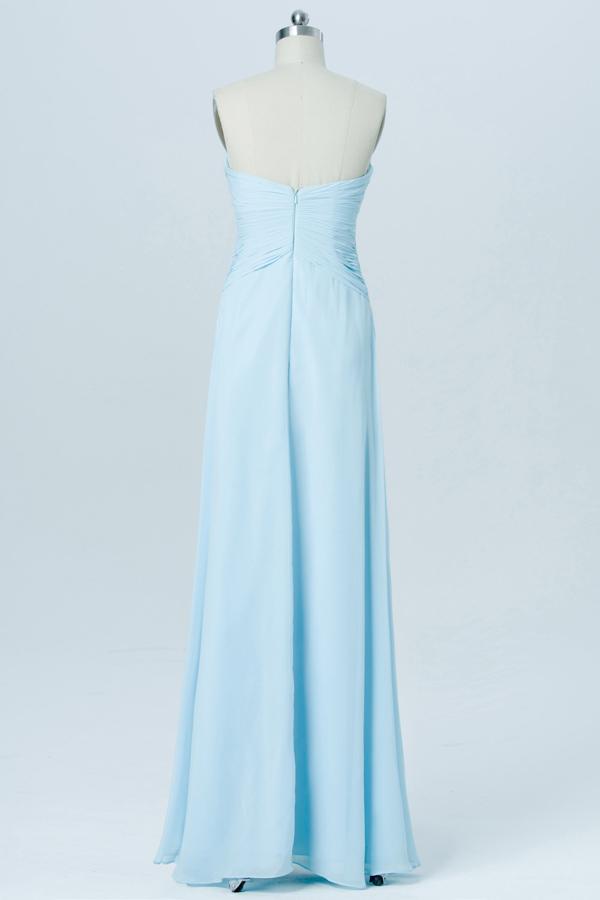 Light Blue Floor Length Bridesmaid Dress,Sweetheart Strapless Mid Back Bridesmaid Gown OMB05