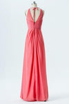 Coral Sheer Sleeveless Bridesmaid Dresses,Open Back Sheath Bridesmaid Gown OMB51 - Ombreprom
