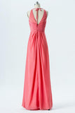 Coral Sheer Sleeveless Bridesmaid Dresses,Open Back Sheath Bridesmaid Gown OMB51 - Ombreprom