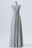 Storm Grey Sheer Capped Sleeve Bridesmaid Dresses,Open Back Sheath Bridesmaid Gown