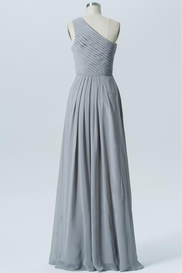 Steel Grey One Shoulder Long Bridesmaid Dress,Sleeveless Cheap Bridesmaid Gown OMB54