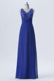 Twilight Blue Sleeveless Long Bridesmaid Dresses,A Line Appliques Cheap Bridesmaid Gown