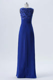 Twilight Blue Sleeveless Long Bridesmaid Dresses,A Line Appliques Cheap Bridesmaid Gown OMB58 - Ombreprom