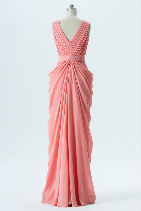 Apricot Blush Sleeveless Long Bridesmaid Dresses,V Neck Cheap Bridesmaid Gown OMB59 - Ombreprom