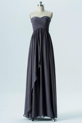 Charcoal Grey Sweetheart Strapless Simple Open Back Long Bridesmaid Dersses OMB60 - bohogown