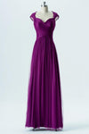 Violet Sweetheart Capped Sleeve Simple Bridesmaid Dresses,Appliques Long Bridesmaid Gowns