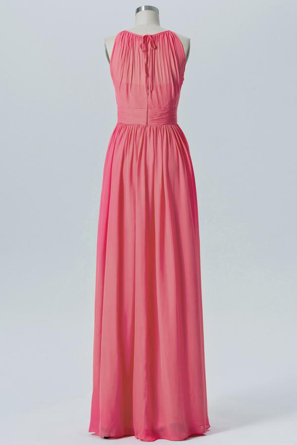 Dusty Coral Halter Simple Bridesmaid Dress,Sleeveless Long Bridesmaid Gowns OMB64
