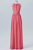 Dusty Coral Halter Simple Bridesmaid Dress,Sleeveless Long Bridesmaid Gowns OMB64
