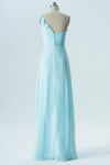Light Blue One Shoulder Simple Bridesmaid Dress,Sleeveless Long Bridesmaid Gowns OMB65