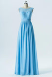 Cashmere Blue Sheer Cheap Bridesmaid Dresses,Sleeveless Long Bridesmaid Gowns OMB67 - bohogown