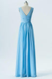 Cashmere Blue Sheer Cheap Bridesmaid Dresses,Sleeveless Long Bridesmaid Gowns OMB67 - Ombreprom