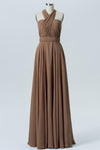 Warm Taupe Convertible Cheap Bridesmaid Dress,Sleeveless Open Back Long Bridesmaid Gowns OMB69