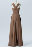 Warm Taupe Convertible Cheap Bridesmaid Dress,Sleeveless Open Back Long Bridesmaid Gowns OMB69