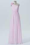 Barely Pink One Shoulder Long Bridesmaid Dresses,Sleeveless Open Back Cheap Bridesmaid Gowns OMB70 - bohogown
