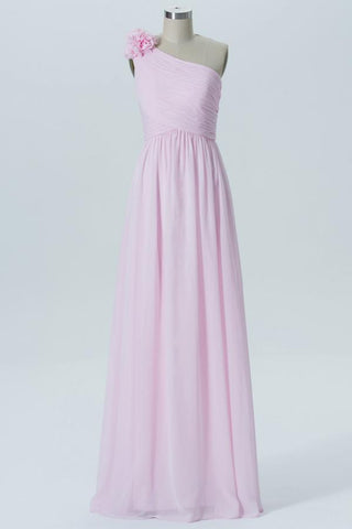 Barely Pink One Shoulder Long Bridesmaid Dresses,Sleeveless Open Back Cheap Bridesmaid Gowns OMB70 - bohogown