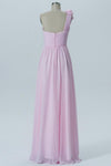 Barely Pink One Shoulder Long Bridesmaid Dresses,Sleeveless Open Back Cheap Bridesmaid Gowns OMB70 - Ombreprom