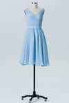 Cashmere Blue V Neck Short Bridesmaid Dresses,Sleeveless V Back Cheap Bridesmaid Gowns OMB72 - bohogown