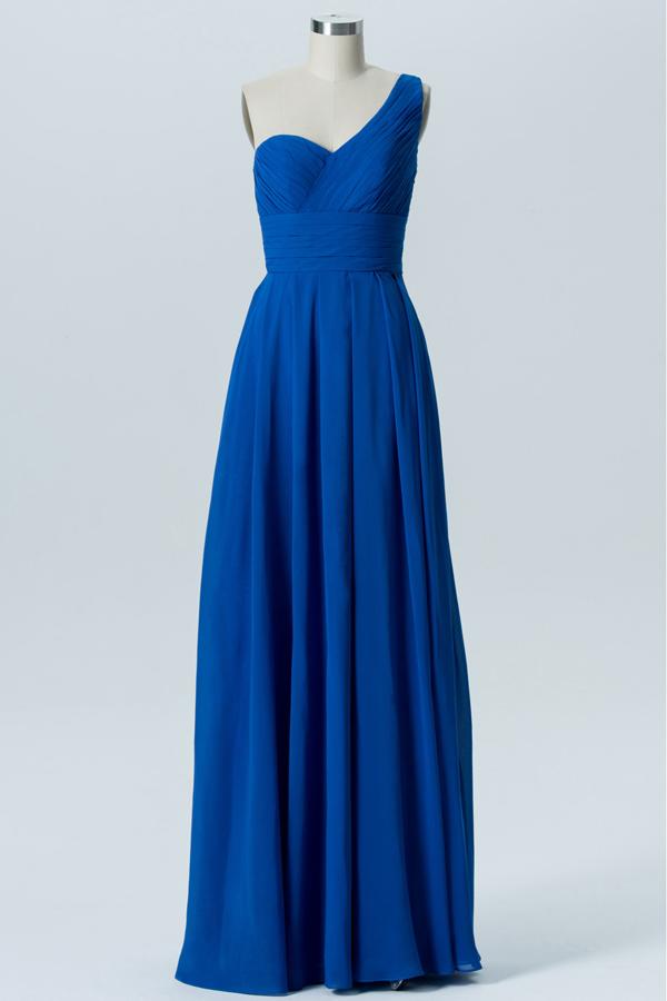 Blue One Shoulder Long Bridesmaid Dresses,Sleeveless Open Back Cheap Bridesmaid Gowns OMB74 - bohogown