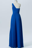 Blue One Shoulder Long Bridesmaid Dresses,Sleeveless Open Back Cheap Bridesmaid Gowns OMB74 - Ombreprom