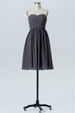 Charcoal Grey Sweetheart Strapless Short Bridesmaid Dresses,Open Back Bridesmaid Gowns OMB77 - bohogown