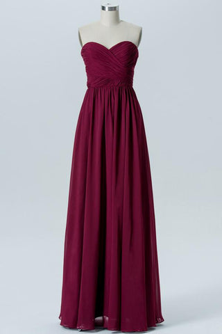 Deep Claret Sweetheart Long Bridesmaid Dresses,Sleeveless Mid Back Appliques Bridesmaid Gowns OMB79 - bohogown