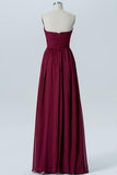 Deep Claret Sweetheart Long Bridesmaid Dresses,Sleeveless Mid Back Appliques Bridesmaid Gowns OMB79 - Ombreprom