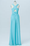 Blue Deep V Neck Floor Length Bridesmaid Dresses,X Back Bridesmaid Gown OMB08 - Ombreprom