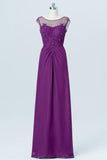 Vintage Violet Sheer Floor Length Bridesmaid Dresses,V Back Sequins Beading Bridesmaid Gown