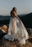 Unique Long Sleeve Boho Wedding Dress Lace Bohemian Backless Wedding Gowns N2008