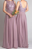 Cheap Lace With Appliques Floor Length Chiffon Bridesmaid Dress B364 - bohogown