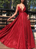 Shinning A Line Red Pageant Dance Dress Back To School Party Gown Long Prom Dress