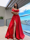 Red Off-the-Shoulder Chiffon Prom Dress With Split PD0238
