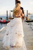 Stylish A-Line Two Pieces Spaghetti Tulle Long Prom/Wedding Dress With Flowers N571