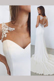 White Sheath Bateau Sleeveless Court Train Wedding Dress with Lace Illusion Back,N519