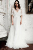 Boho Wedding Dresses Floor Length V Neck Long Rustic Wedding Gown, Bridal Dress N2055