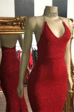 Red Seuqins Sleeveless Sheath Backless Mermaid Prom Dress PD0416