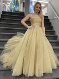 Daffodil Strapless Tulle A-Line Formal Evening Dresses Long Prom Dress