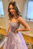 Sweetheart Appliques Tulle Lace Light Purple Formal Evening Dress Long Prom Dress